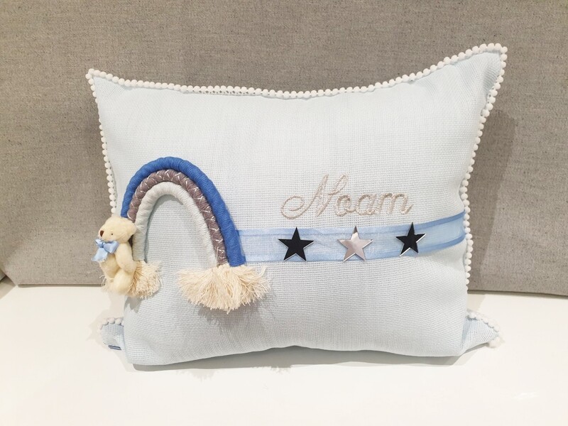 Coussin ourson bleu personnalisé