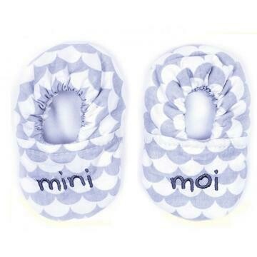 Chaussons coton "Mini Moi” gris/blanc