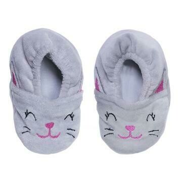 Chaussons velours brodé Chat avec petites oreilles gris