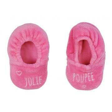 Chaussons velours brodé "Jolie poupée" rose bonbon