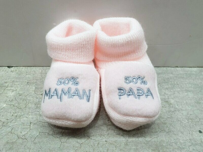 Chaussons naissance "50% maman / 50% papa"