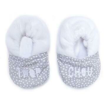 Chaussons bi-matière "Trop Chou" blanc/gris