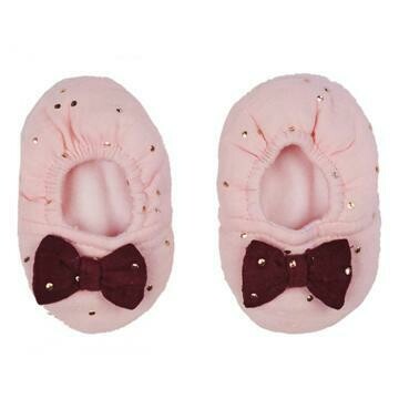 Chaussons double gaze avec nœud blush/prune/or