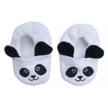 Chaussons velours brodé Panda blanc/noir