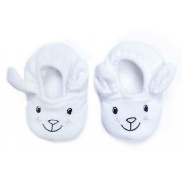 Chaussons velours brodé Lapin avec petites oreilles blanc