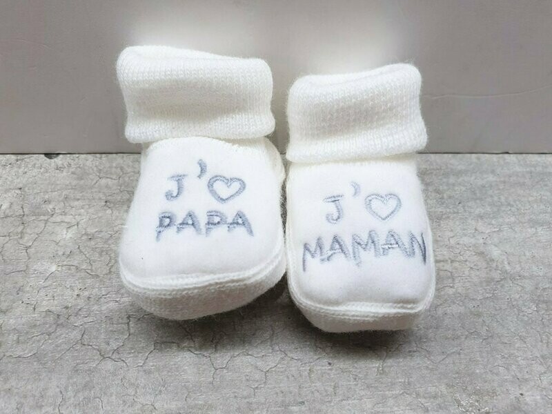 Chaussons naissance "J'aime papa / J'aime maman"