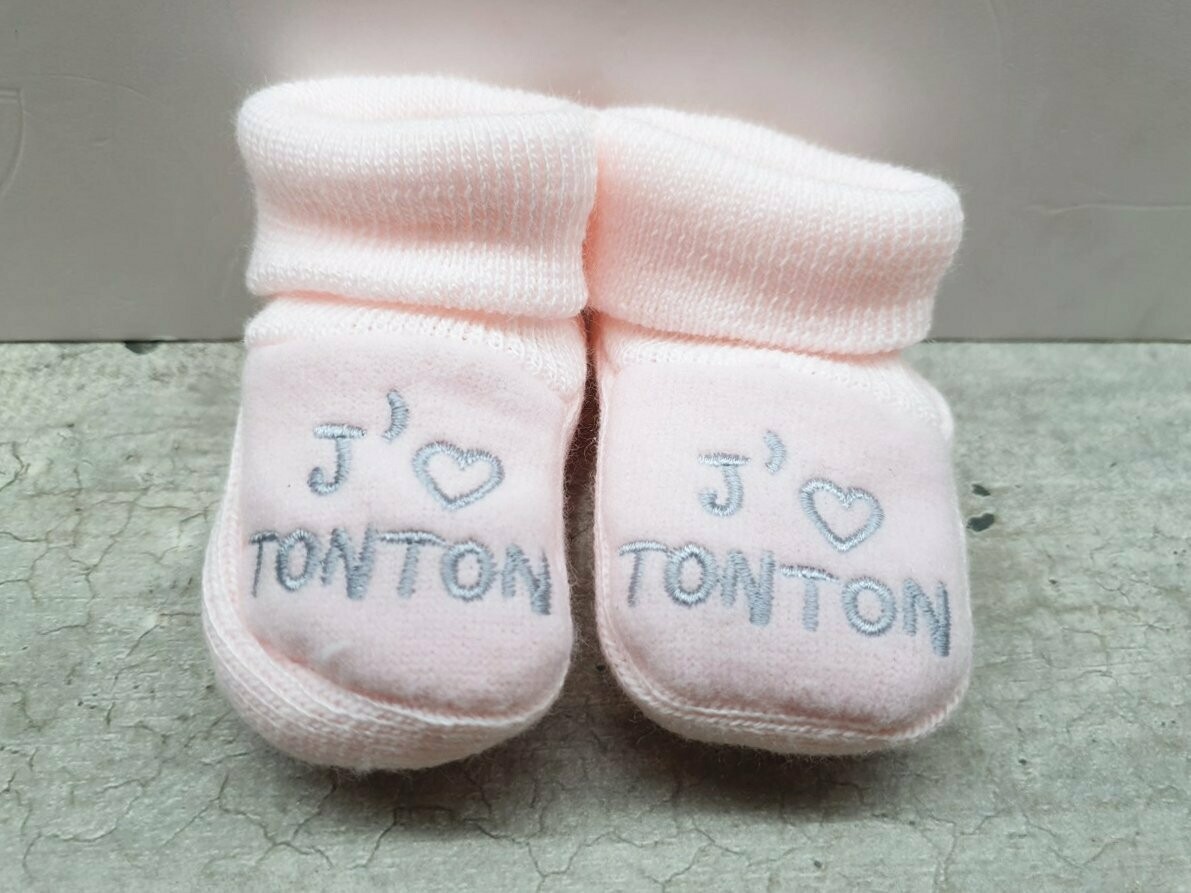 Chaussons naissance "J'aime tonton"