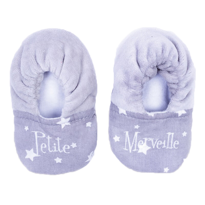 Chaussons bi-matière "Petite Merveille" gris/blanc