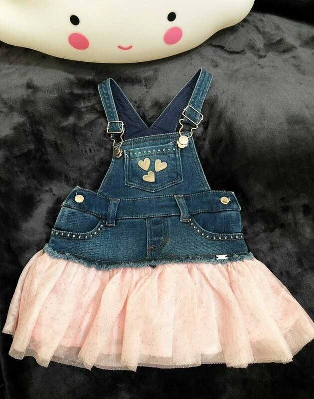 Combi robe en jeans + tulle rose