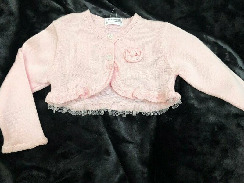 Gilet en maille court rose pale + petite dentelle en bas