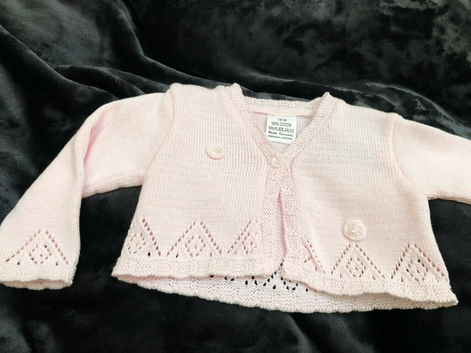 Gilet en maille rose pale + 2 petites perles 100% coton