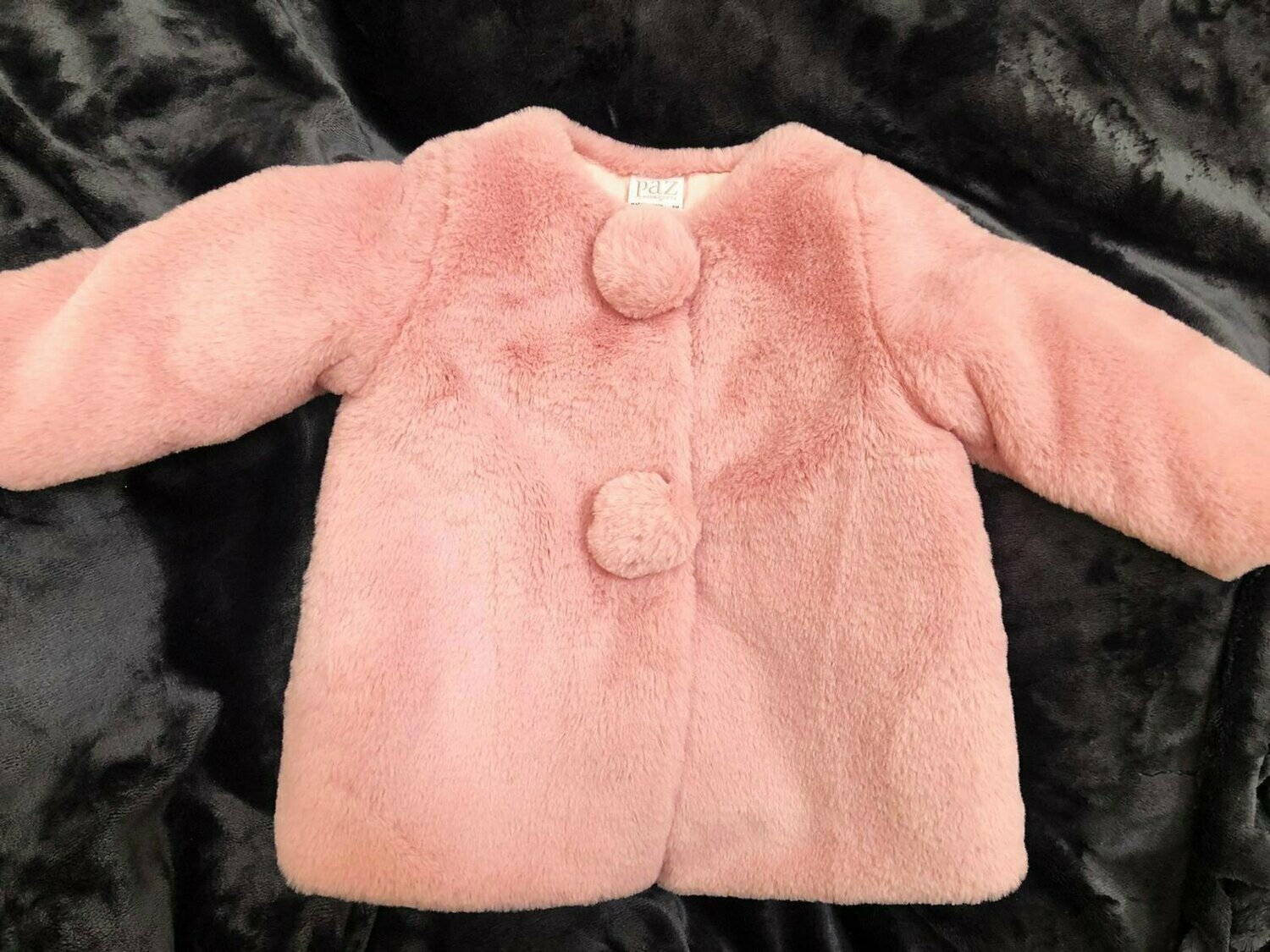 Manteau fourrure PAZ vieux rose boutons en pompoms