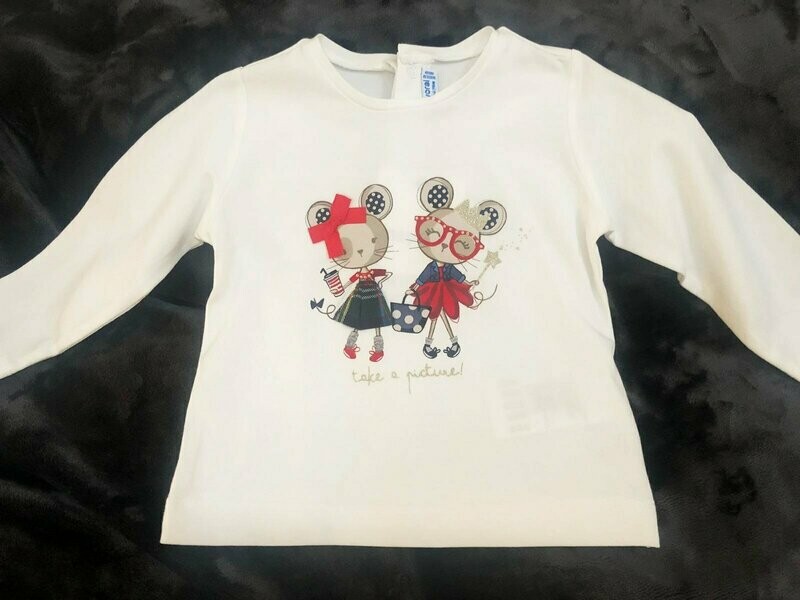 T-shirt blanc manches longues "souris"