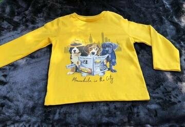 T-shirt "chiens" à manches longues jaune moutarde