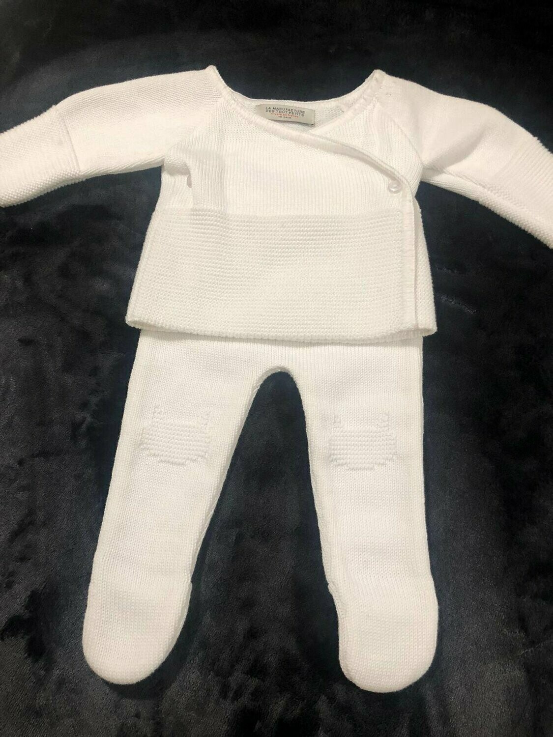 Ensemble blanc en maille, brassière + pantalon "chat"