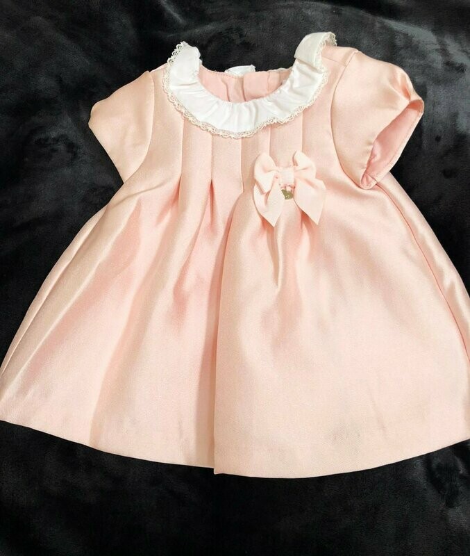 Robe cérémonie rose pale avec noeud et petit col dentelle