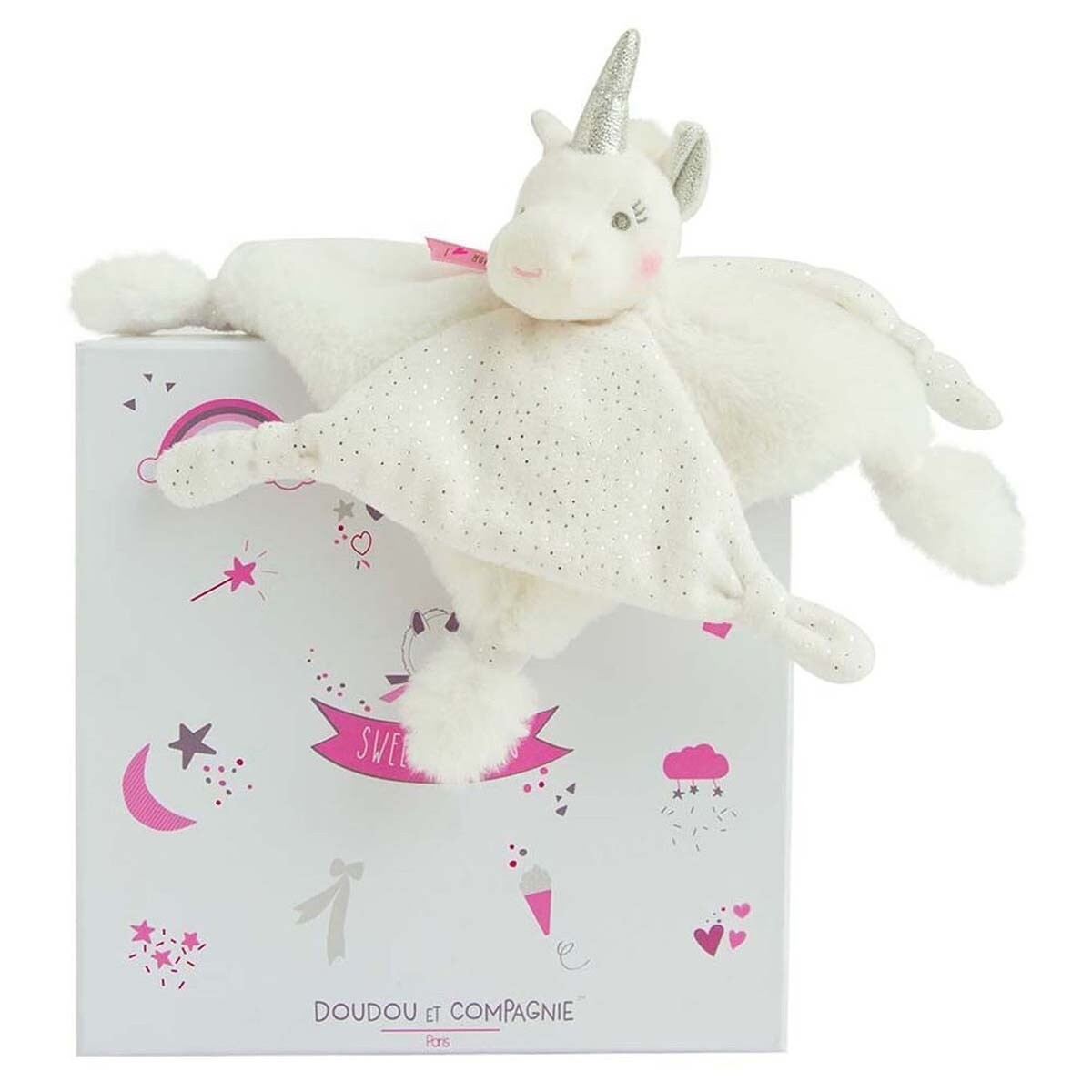 Doudou Licorne Blanche et Argent