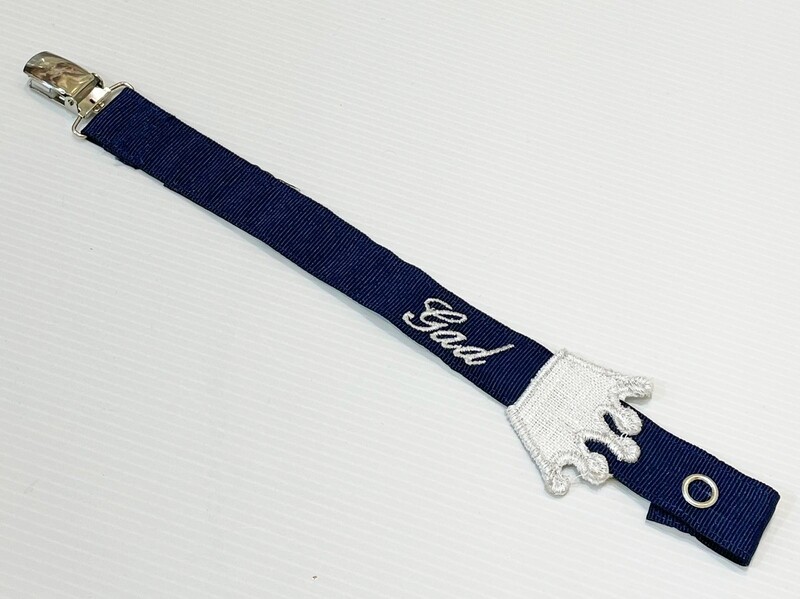 Attache tétine personnalisée "COURONNE/BLEU MARINE"