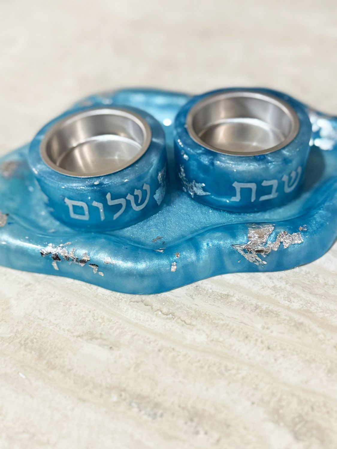 Bougeoirs en résine "TURQUOISE"