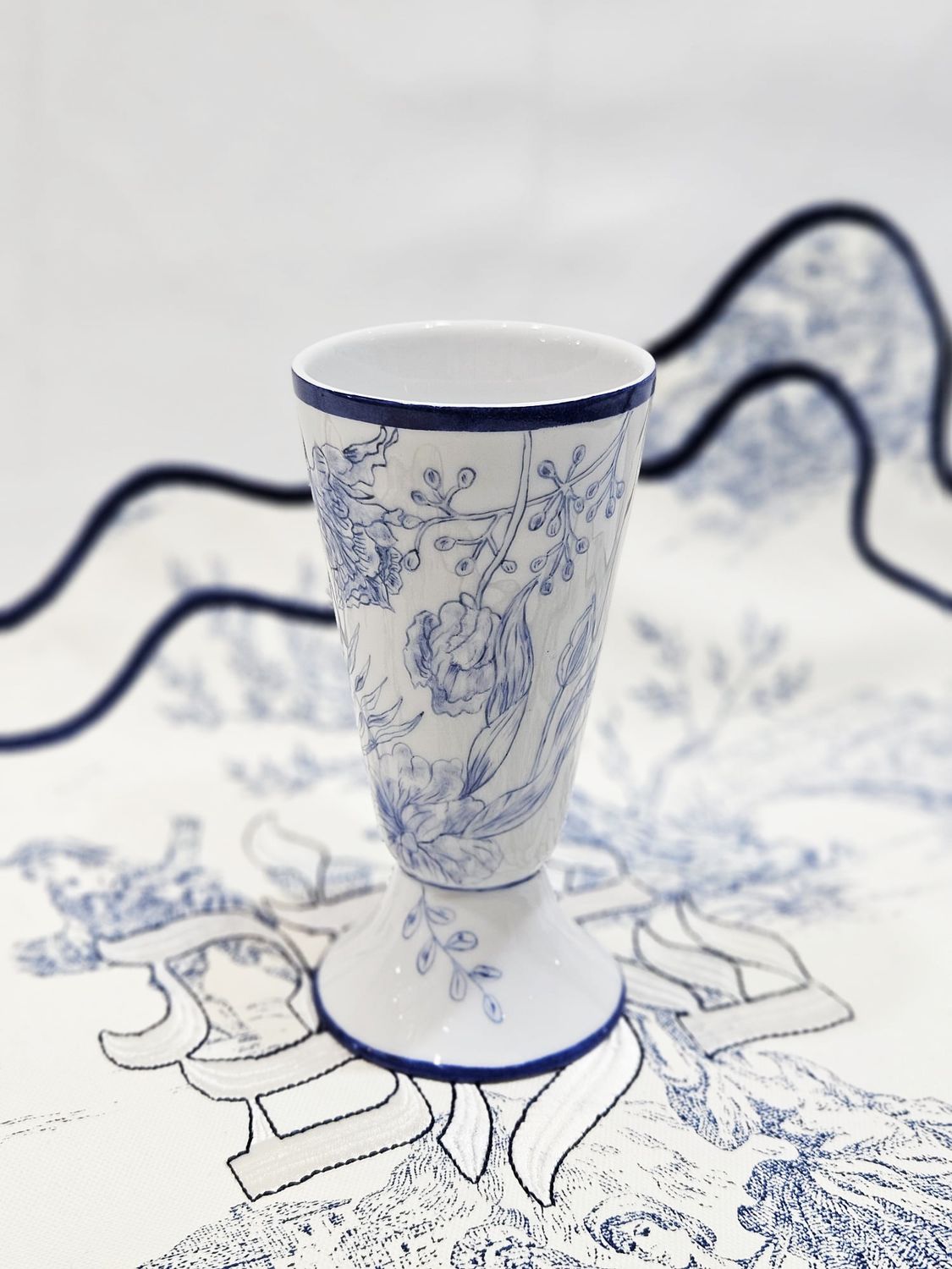 Verre de kiddouch "TOILE DE JOUY MARINE"