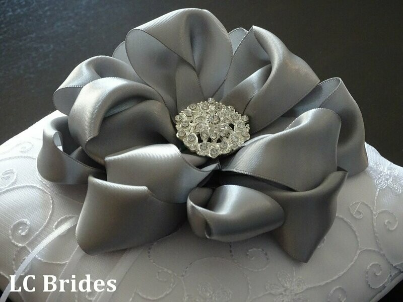 Ring Bearer Pillow - Silver - White