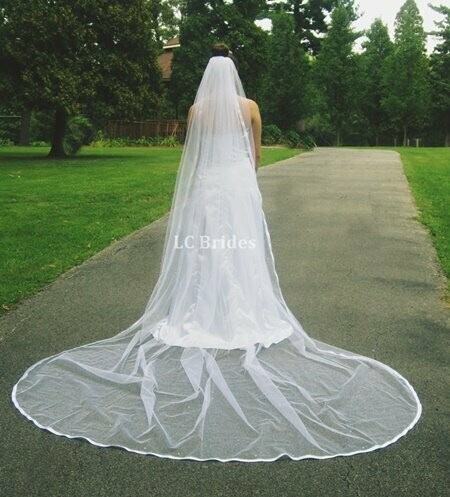LILAVANTI | 1 Layer Cathedral Length Wedding Veil - Satin Edging