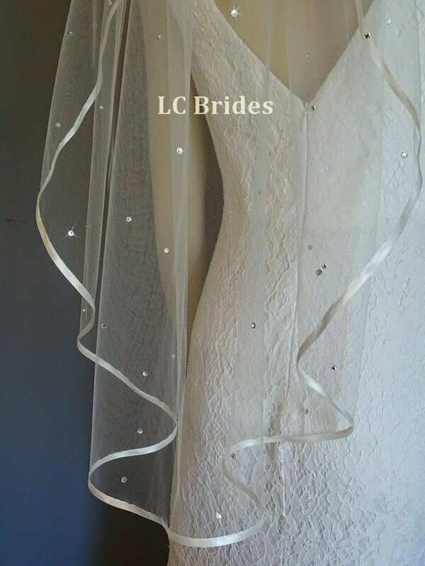 1 Tier Crystal Wedding Veil - Satin Edge