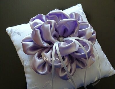 Ring Bearer Pillow - Purple Flower - White