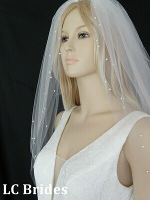 LC Brides Princess 2 Tier Sparkling Wedding Veil with Crystals - Fingertip Length