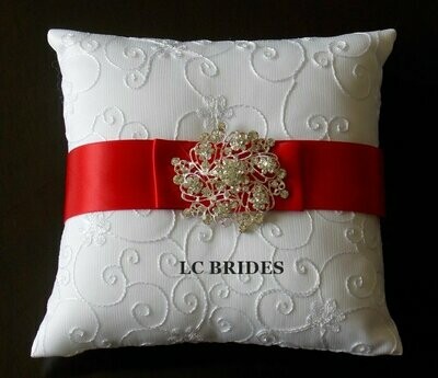Embroider Ring Bearer Pillow - Red - White