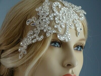 Bridal Lace Ivory Hairpiece with Crystals