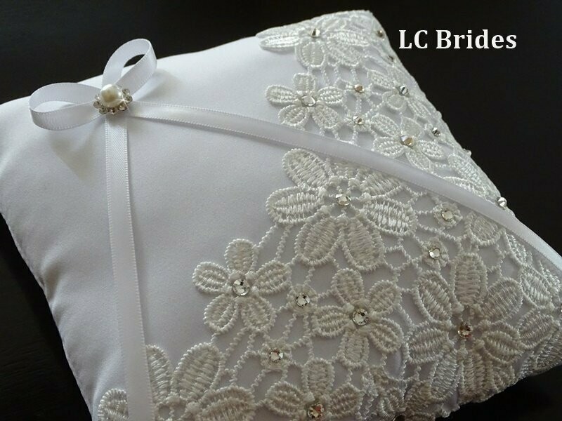 Ring Bearer Pillow Sparkle - Ivory with Mauve Rose Bow
