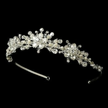 Modern Sparkling Freshwater Pearl Crystal Bridal Tiara