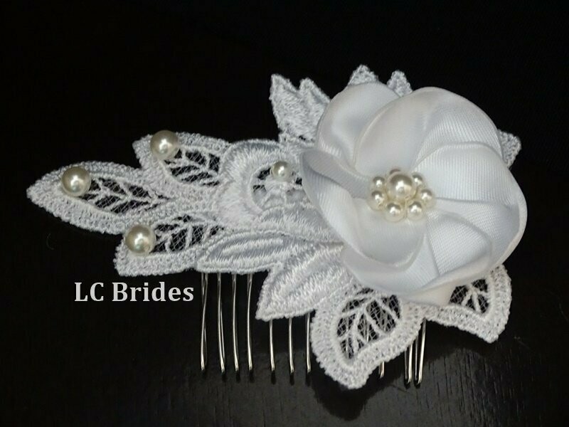 Bridal Lace Hair Comb Hairpiece - White