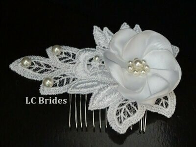 Bridal Lace Hair Comb Hairpiece - White