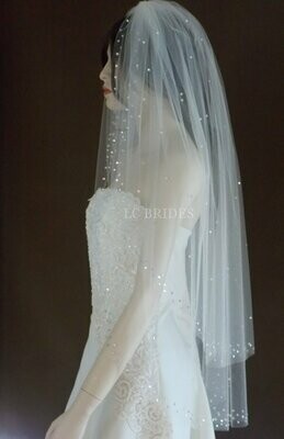 Elegant 2 Tier Wedding Veil with Crystals - Fingertip Length