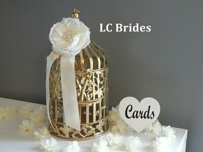 Crystal Birdcage Card Holder - Gold - Ivory