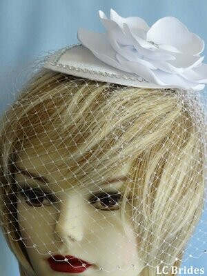 White Crystal Wedding Teardrop Mini Hat