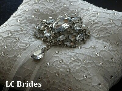 Ivory Crystal Ring Bearer Pillow - Princess Cinderella