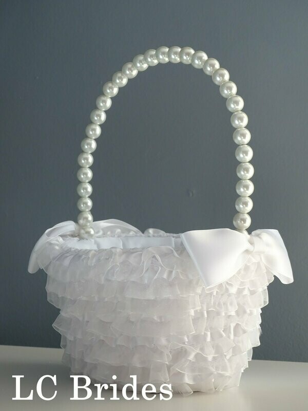 White Ruffle Flower Girl Basket - Princess