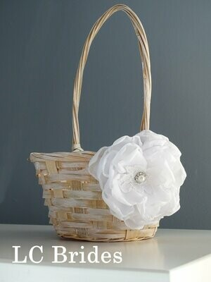 Light Rustic Flower Girl Basket - White