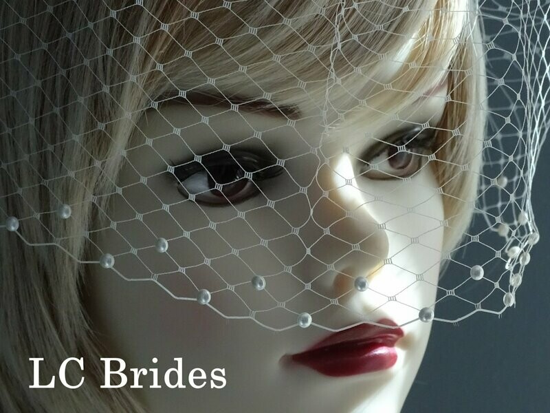 Birdcage Veil with Edged Swarovski Pearls