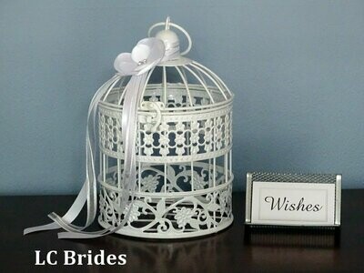 Small Birdcage Advice Card Holder - White Silver