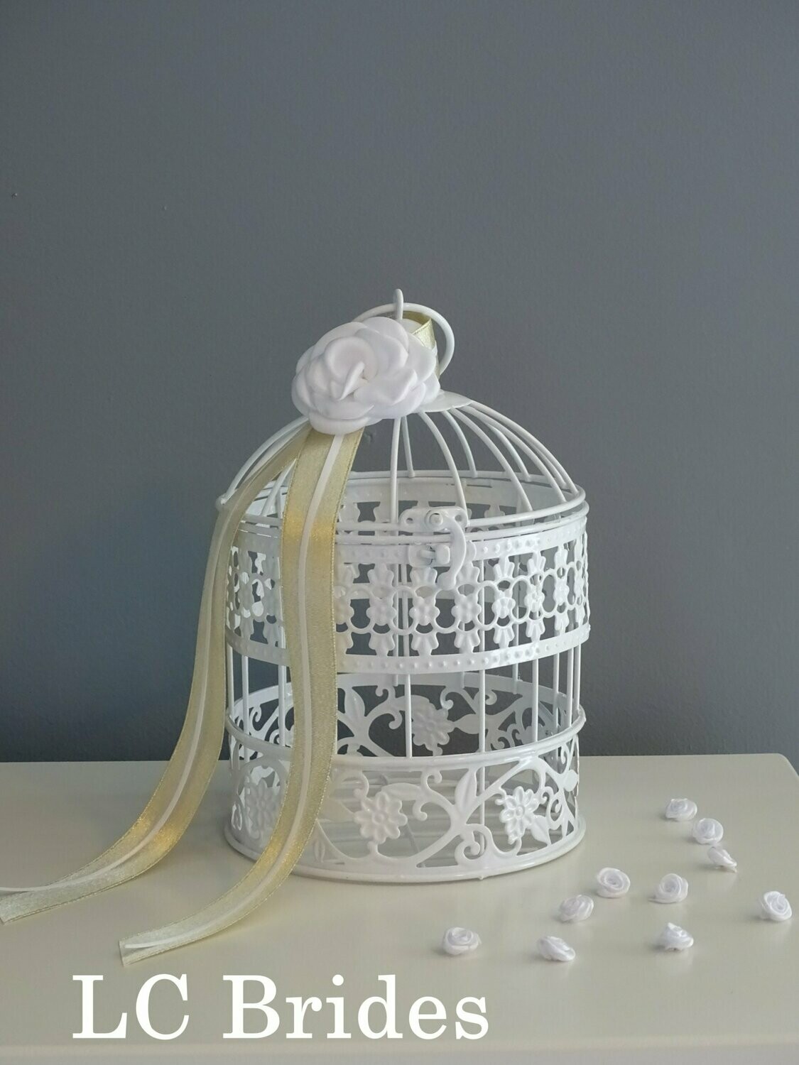 Small Birdcage Advice Card Holder - White Gold