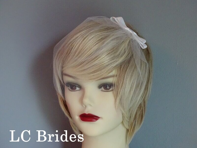 Birdcage Blusher  Veil - Double Satin Bow