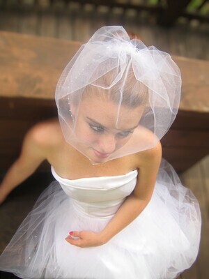 Birdcage Blusher Short Wedding Veil with Edged Crystals