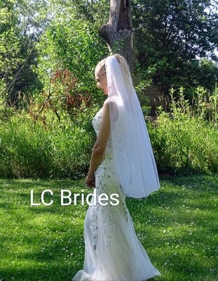 Chiffon Pony Tail Wedding Veil - Fingertip Length