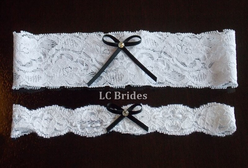 Soft White Wedding Garter Set Black