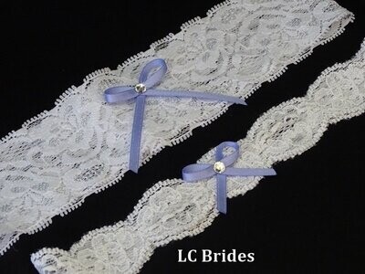 Soft White Wedding Garter Set Purple Lilac