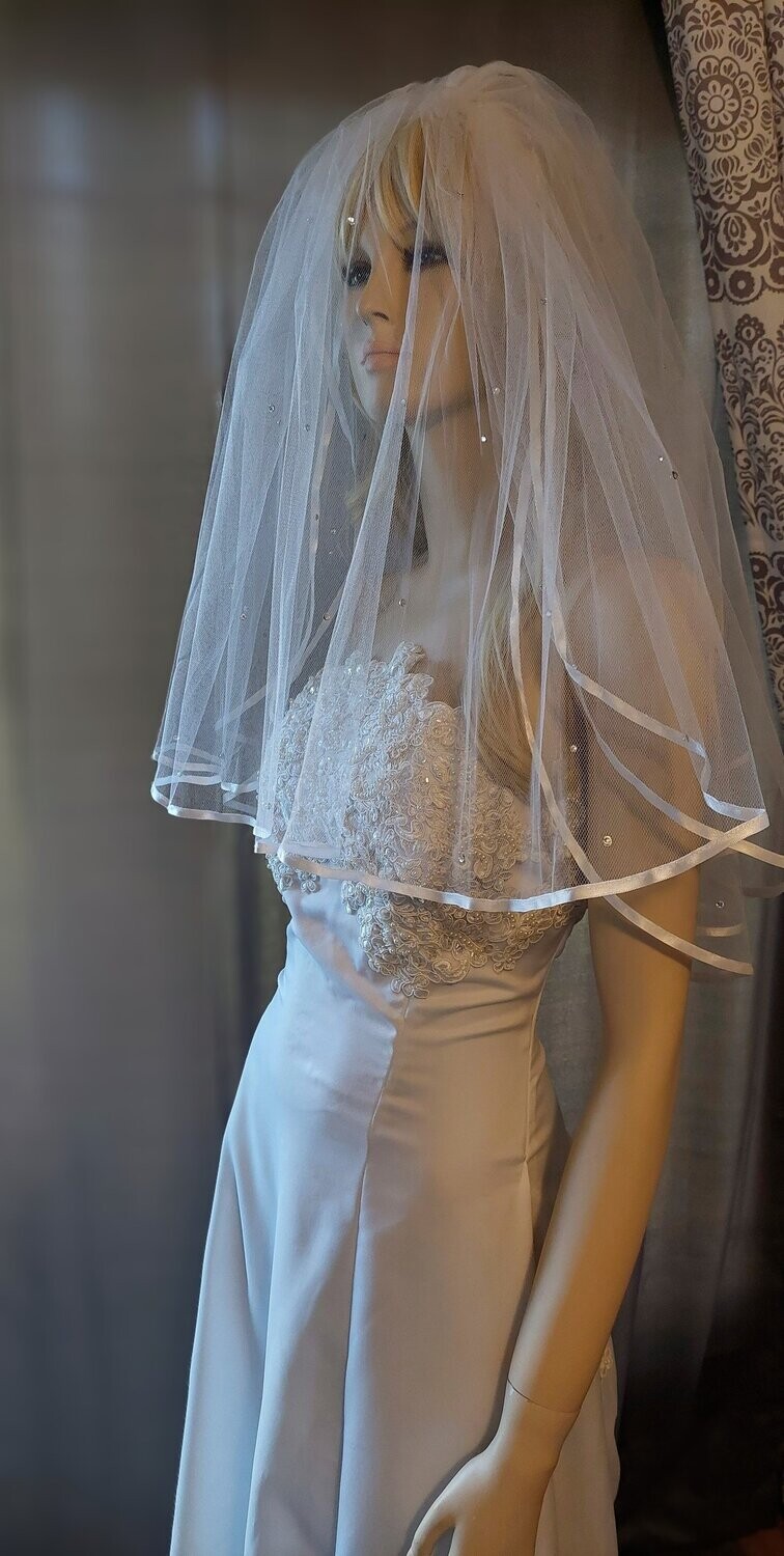 3 Tier Crystal Wedding Veil - Satin Edge